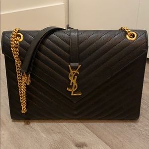 YSL large envelope bag black caviar leather